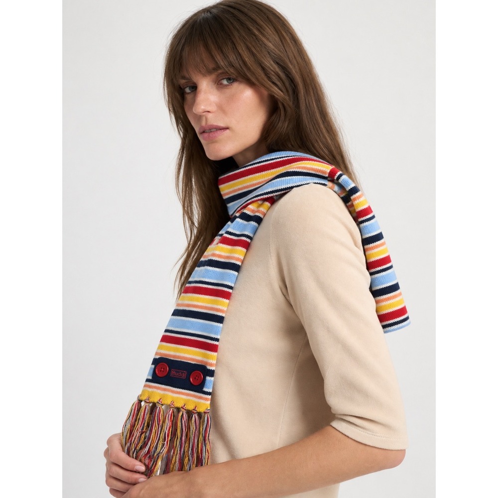 Vintage Mudd Y2K Striped Knit Scarf Fringe Button Detail Multicolor Kidcore OS